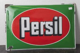 Altes Emailleschild, gewölbt, Aufschrift im Originalen roten ovalen Schriftfeld "Persil", sehr