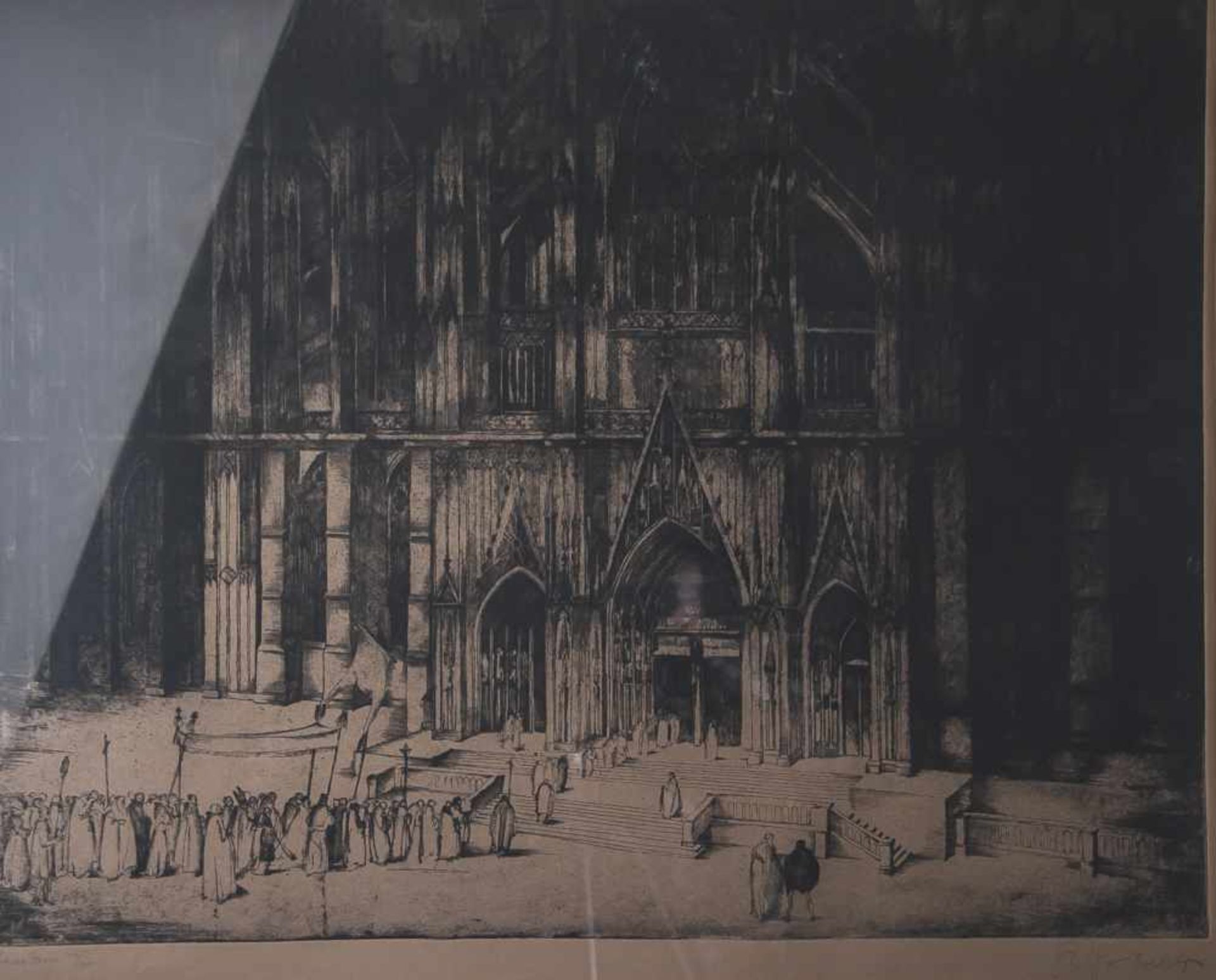 Unbekannter Künstler (20. Jahrhundert), "Kölner Dom" - Prozession, Lithographie, re. u. unleserl.