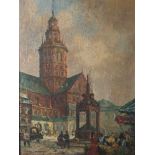 Gerhard, Adolf (1910-1975), Blick auf den Mainzer Dom und den Marktbrunnen, im Vordergrund
