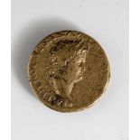 Alte Münze, 1 Dupondius, Kaiserzeit, Rom 67 AD, mit dem Kopfbild Kaiser Nero nach rechts, Messing,