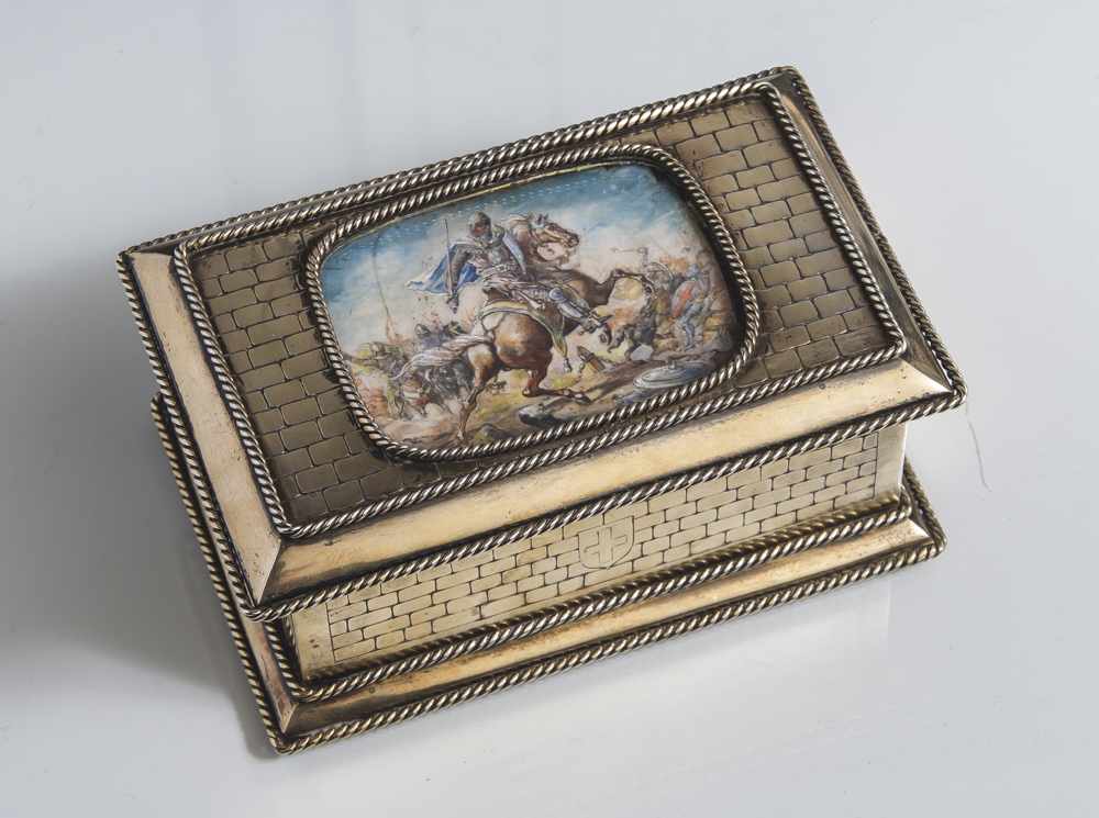 Silberne Deckeldose mit Elfenbeinminiatur, Staatsgeschenk des Staates Portugal an General Adolf