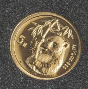 1 Münze, China, 5 Yuan, 1995, Gold, 1/20 oz, Panda, PP.