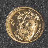 1 Münze, China, 5 Yuan, 1995, Gold, 1/20 oz, Panda, PP.