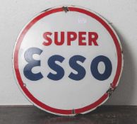 Emailschild, mit Aufschrift "Super Esso", Eigentum der D.A.P.G. Hamburg Torpedo, gewölbt, sehr
