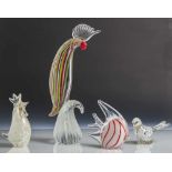 Konvolut von 4 Tierfiguren, wohl Murano, farbiges Glas mit farbigen Einschmelzungen, darunter: a)