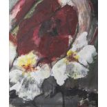 Unbekannter Künstler, "Red Flowers", Acryl/Lw, re. u. sign. "Ajana", Farbkomposition. Ca. 58 x 48