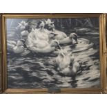 Koester, Alexander (1864-1932), Gruppe Enten im Teich, Druck, ca. 48x62 cm, hinter Glas gerahmt,