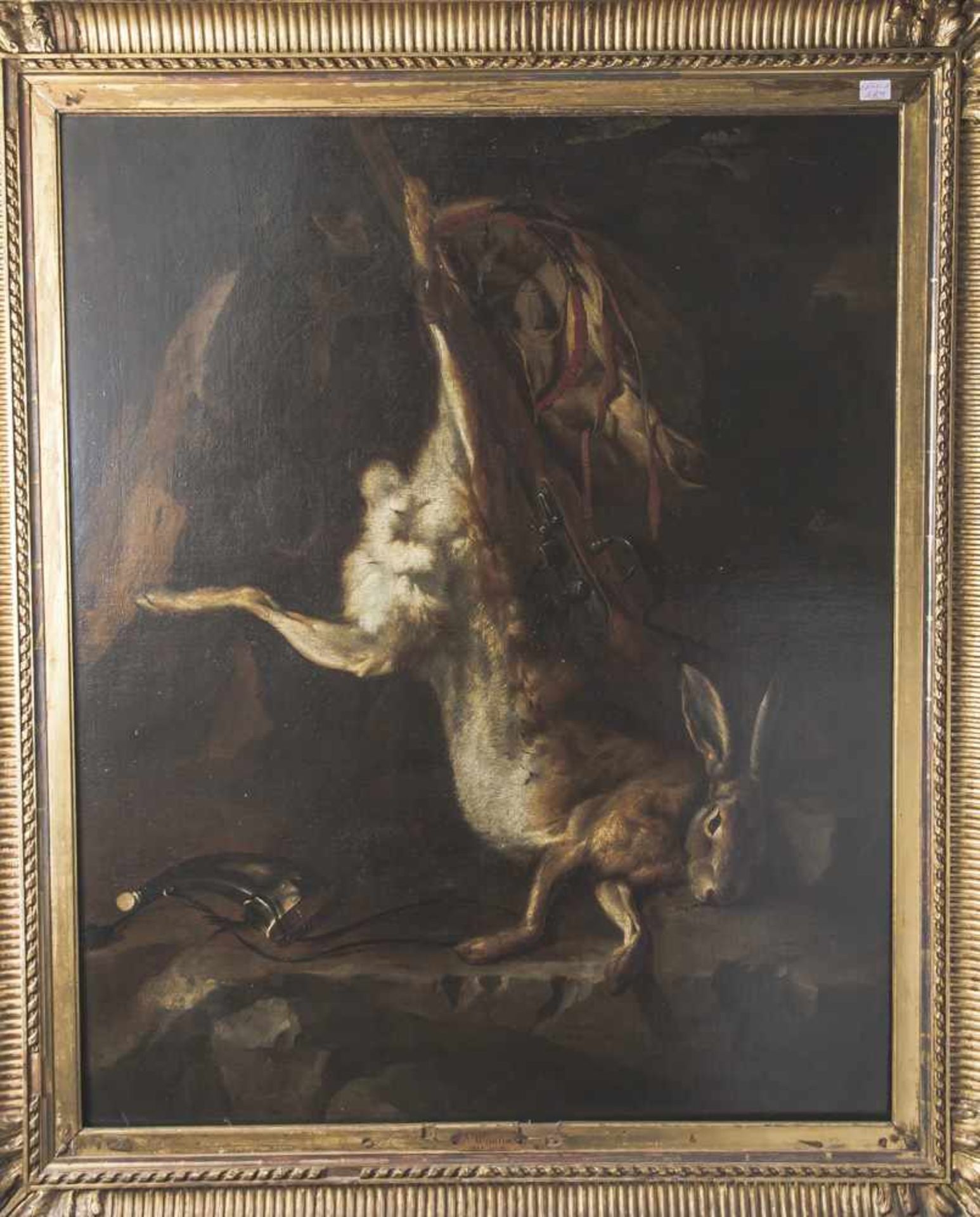 Weenix, Jan (um 1640-1719), Stillleben mit erlegtem Hasen, einer Jagdbüchse und einem Pulverhorn,