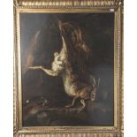 Weenix, Jan (um 1640-1719), Stillleben mit erlegtem Hasen, einer Jagdbüchse und einem Pulverhorn,
