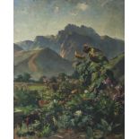 Ottler, Otto (1891-1965), Blühender Sommergarten mit Blick auf die Kampenwand, Öl/Malkarton,