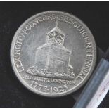1 Münze, USA, 1/2 Dollar, 1925, Silber, Gefecht bei Lexington, Rand gekerbt, vz.