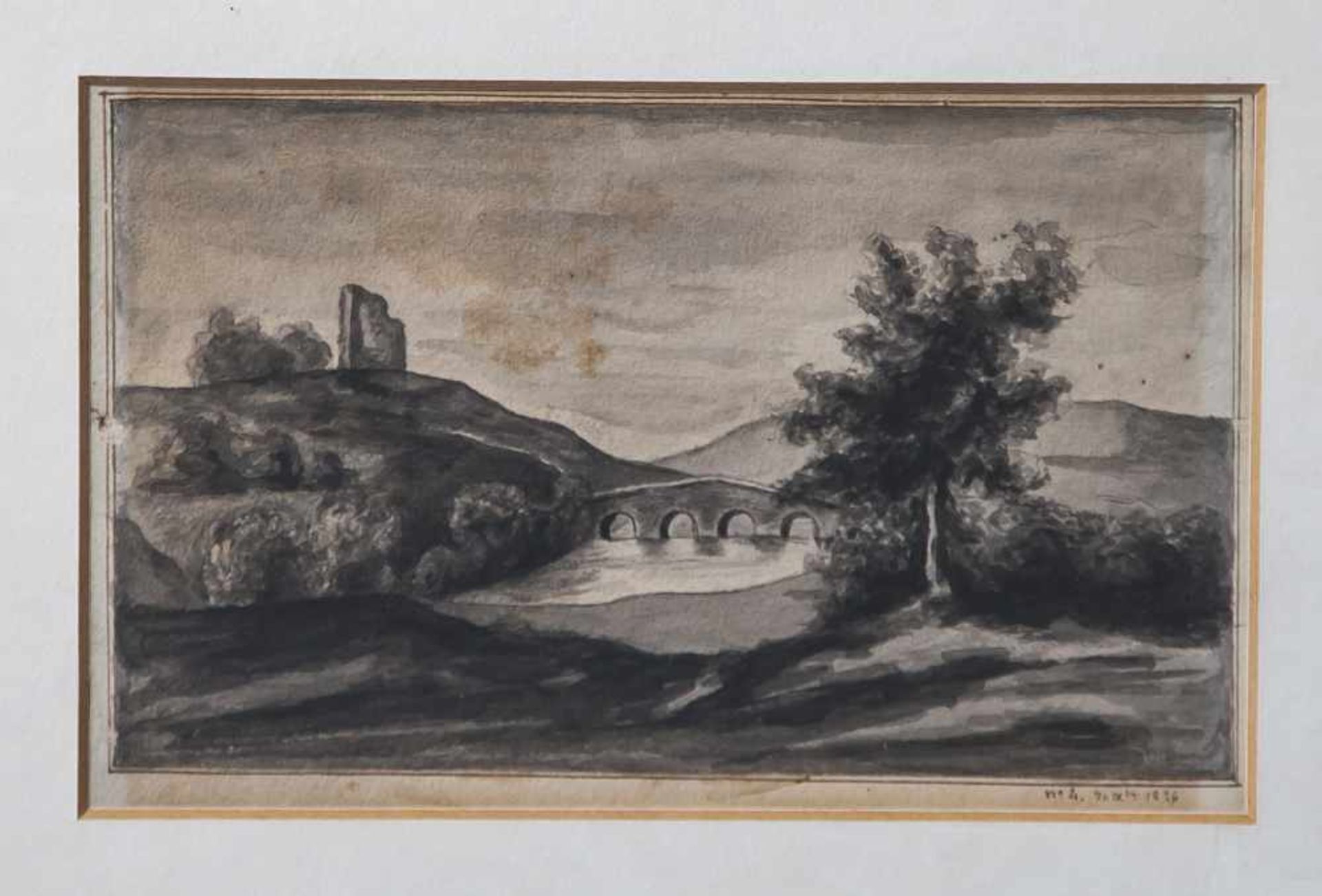 Unbekannter Künstler (19. Jahrhundert), Landschaftsdarstellung, Tuschemalerei, bez. re.u. No 4 20