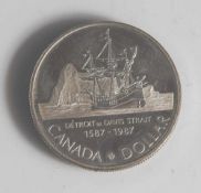 1 Dollar, Canada,1987, Silber, Schiffmotiv, Detroit de Davis Strait.