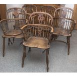5 Windsor-Stühle, Queen Anne, 1. Hälfte 19. Jahrhundert, 4 x mit Armlehnen, 1 x ohne. 2 Stühle