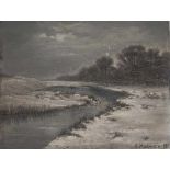 Unbekannter Künstler (19./20. Jahrhundert), winterliche Flusslandschaft, Öl/Holz, re. unten sign.
