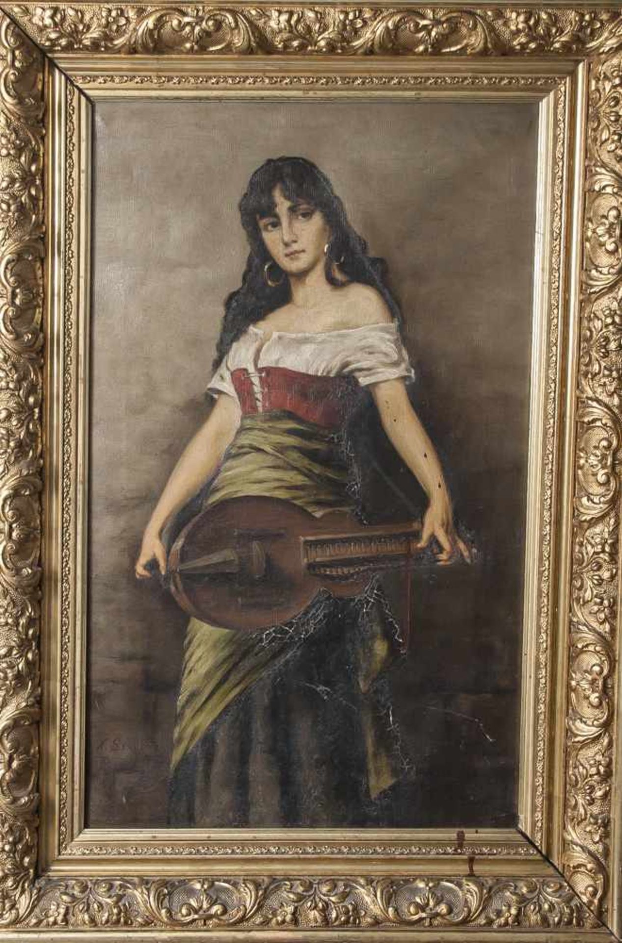 Sichel, Nathaniel, wohl (1843-1907), Porträt einer Frau mit Mandoline, Öl/Lw, li. u. sign. sowie