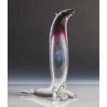 Große Glasskulptur, Seehund, Art Vannes France, auf Boden Ätzsignatur, farbloses Glas, Halsansatz