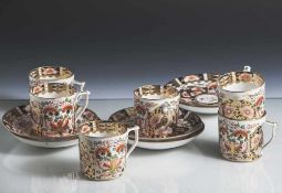 6 Kaffeetassen mit Untertassen, Crown Derby, 1. Hälfte 20. Jahrhundert, Feinsteinzeug, Dekor
