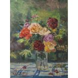 Strieffler, Marie ,(1917-1987), Blumenstillleben mit Rosen, Öl/Lw., links unten signiert, dat. 79 (