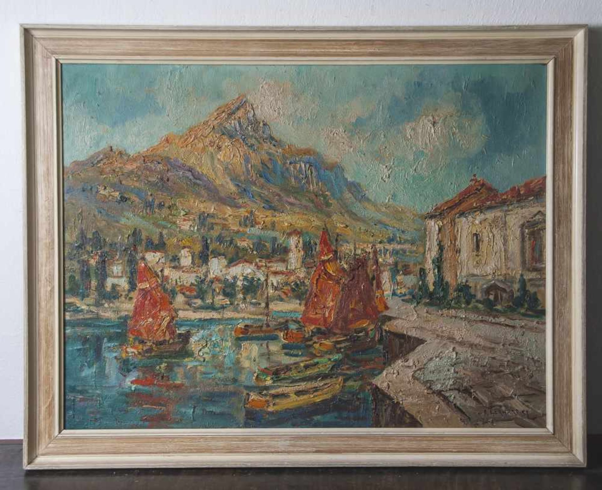 Gerhard, Adolf (1910-1975), Maderno am Gardasee, Blick auf im Hafen von Maderno liegende kleine
