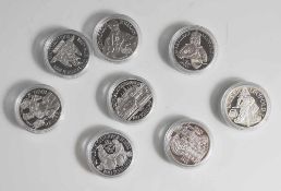 Satz von 8 Münzen, Österreich, je 100 Schilling, Silber, PP, bestehend aus: a) 1991, König Rudolf I.
