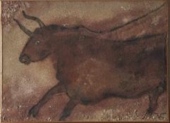 Unbekannter Künstler (20. Jahrhundert), Der Stier von Lascaux, Mischtechnik auf Holz, nach der