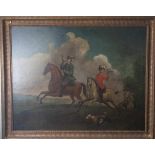 Unbekannter Maler (18. Jahrhundert), Die Beizjagd. Dargestellt sind zwei Adelsherren zu Pferde,