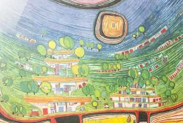 Hundertwasser, Friedensreich (1928-2000), "Die Häuser hängen an der Unterseite der Wiesen",