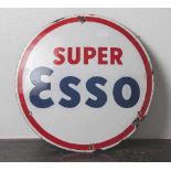 Emailschild, mit Aufschrift "Super Esso", Eigentum der D.A.P.G. Hamburg Torpedo, gewölbt, sehr