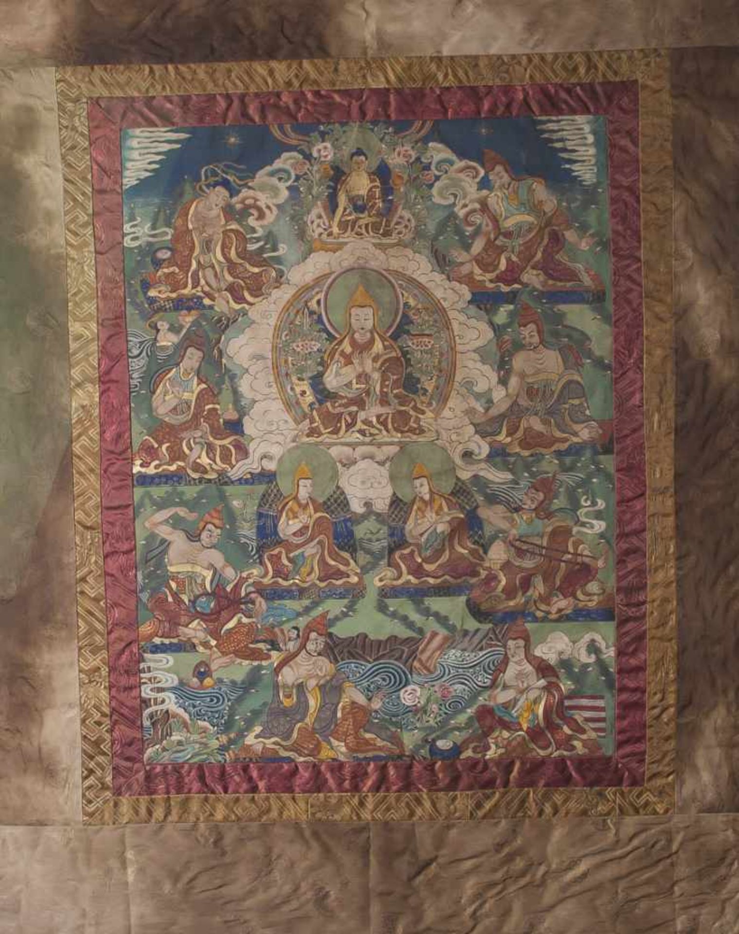 Thangka, wohl Tibet 1. Hälfte 19. Jahrhundert, Darstellung: die 8 Manifestationen des Padmasambhava,