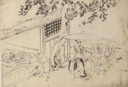 Japanische Tuschezeichnung (19. Jahrhundert), Samurai mit Gefolge, Stempel: ex collectione Dr.