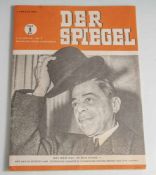 Zeitschrift "Der Spiegel", 1. Jahrgang, Nr. 1 vom 4 Januar 1947. Sehr schöner Zustand.