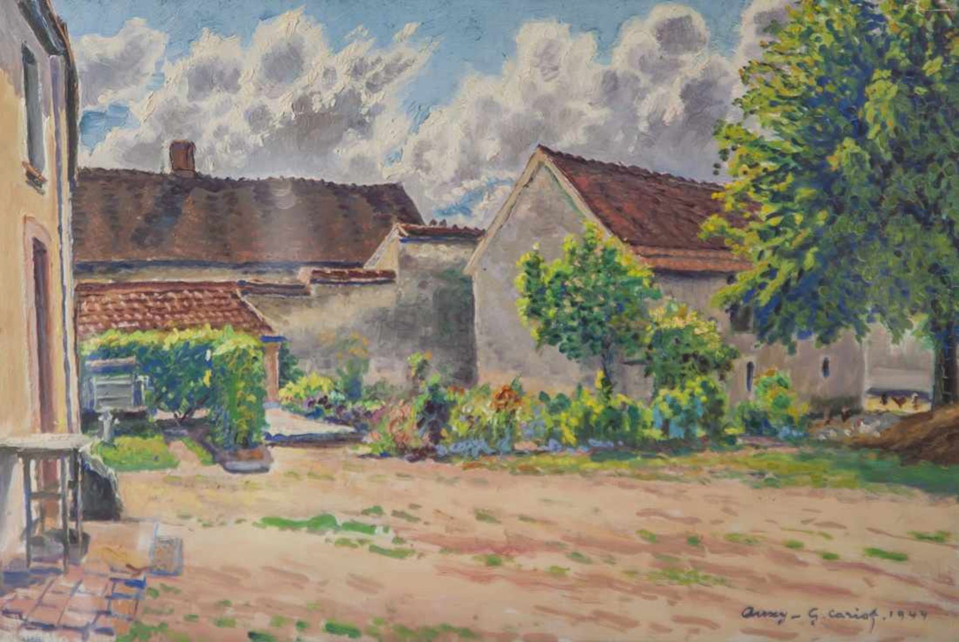 Cariot, Gustave Gaston (1872-1950), Bäuerliches Gehöft in Auxy/Frankreich, Öl/Spannholzplatte, re.