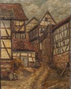 Quenard, Lucien (wohl 1902-1995), Dorfgasse mit Fachwerkhäusern, Öl/Lw., re. u. sign., ca. 50 x 40