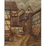 Quenard, Lucien (wohl 1902-1995), Dorfgasse mit Fachwerkhäusern, Öl/Lw., re. u. sign., ca. 50 x 40