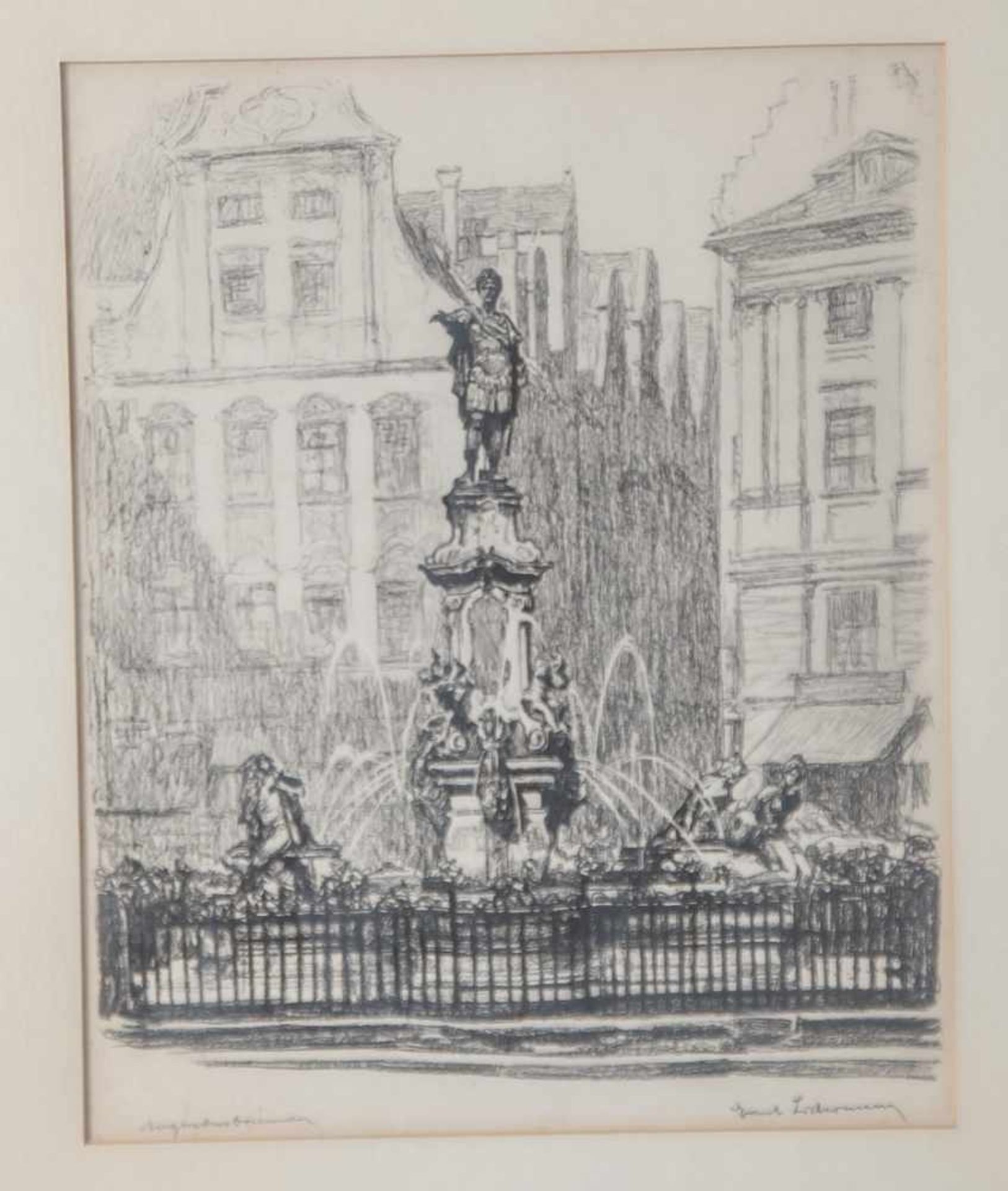 Liebermann, Ernst (1869-1960), "Augustusbrunnen", Lithographie, re. u. sign. u. li. u. bez. Ca. 24,5