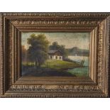Unbekannter Künstler (19. Jahrhundert), Landschaftsdarstellung, Seelandschaft m. bäuerlichem