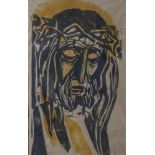 Unbekannter Künstler (20. Jahrhundert), Jesus mit Dornenkrone, Holzschnitt, li. u. unleserl.