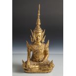 Buddha, Thailand, 20. Jahrhundert, Bronzeguss, vergoldet, im Bhumisparsha Mudra, H. ca. 34 cm.