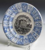 2 Ansichten-Teller, Wiesbaden, um 1900, 1) "Die Platte Bei Wiesbaden", Villeroy & Boch, DM. ca. 20