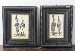 2 Uniformbilder, Darst. eines Kapitäns und Grenadiers sowie eines Jägers und Spielmannes um 1812/13,