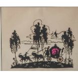 Scherenschnitt, 1. Hälfte 20. Jahrhundert, Märchenmotiv, Königliche Kutsche mit Prinzessin, farbig