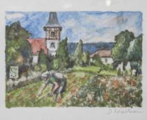 Konzelmann, Dieter (1938-2015), Feldarbeiterin, Aquarell, re. u. sign. "D. Konzelmann". Ca. 17 x