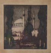 Lusy, Marino (1880-1953), "Die Moschee", Darstellung der Hagia Sophia in Istanbul, Radierung, re. u.