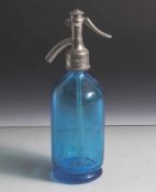 Siphonflasche, Spender für Sodawasser blaues Glas, schauseitig bez. "F. Parschalk Bozen", auf