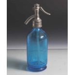 Siphonflasche, Spender für Sodawasser blaues Glas, schauseitig bez. "F. Parschalk Bozen", auf