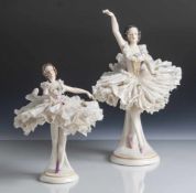 2 Spitzenfiguren, Tänzerinnen, Ballerina, Thüringen, 1. Hälfte 20. Jahrhundert, weit ausladende