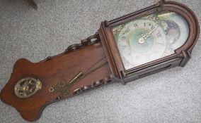 Holländische Wanduhr, sog. Staat Clock, 19. Jahrhundert, Eichenholzgehäuse, Werk 2-gewichtig,