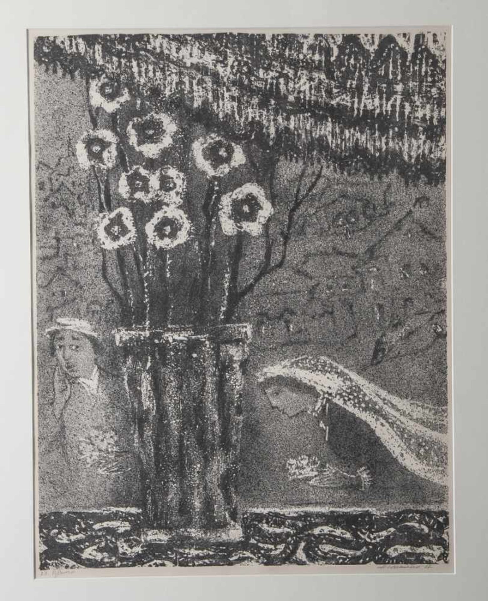 Kaplan, Anatoli Lwowitsch (1902-1980), Blumen mit Paar, 1967, Lithographie, li. u. bez. u. re. u.