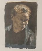 Kollwitz, Käthe (1867-1945), Brustbild einer Arbeiterfrau mit blauem Tuch, Farblithographie, 1903,